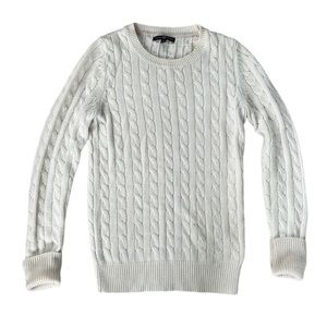 GAP Women’s Cream White Cable Knit Crew Neck Long Sleeve Sweater Top Shirt